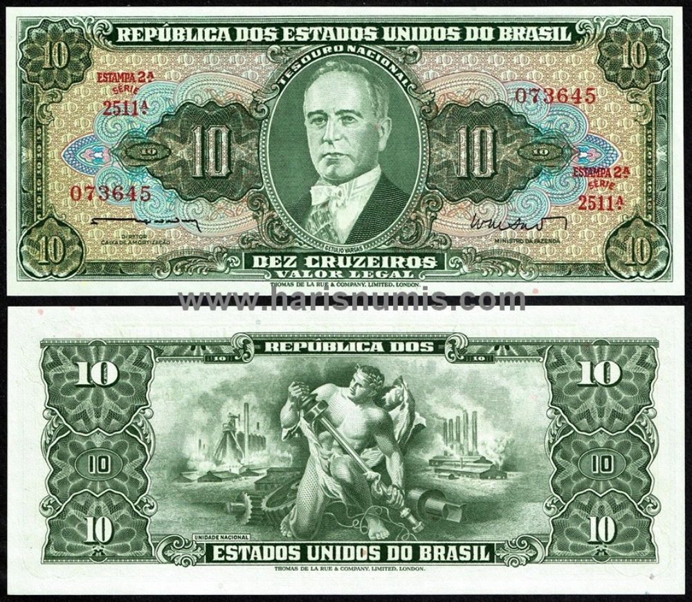 Picture of BRAZIL 10 Cruzeiros ND(1962) P177a UNC