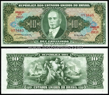 Picture of BRAZIL 10 Cruzeiros ND(1962) P177a UNC