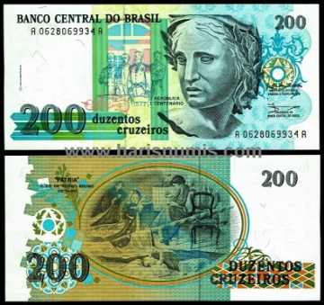 Picture of BRAZIL 200 Cruzeiros ND(1990) P229 UNC