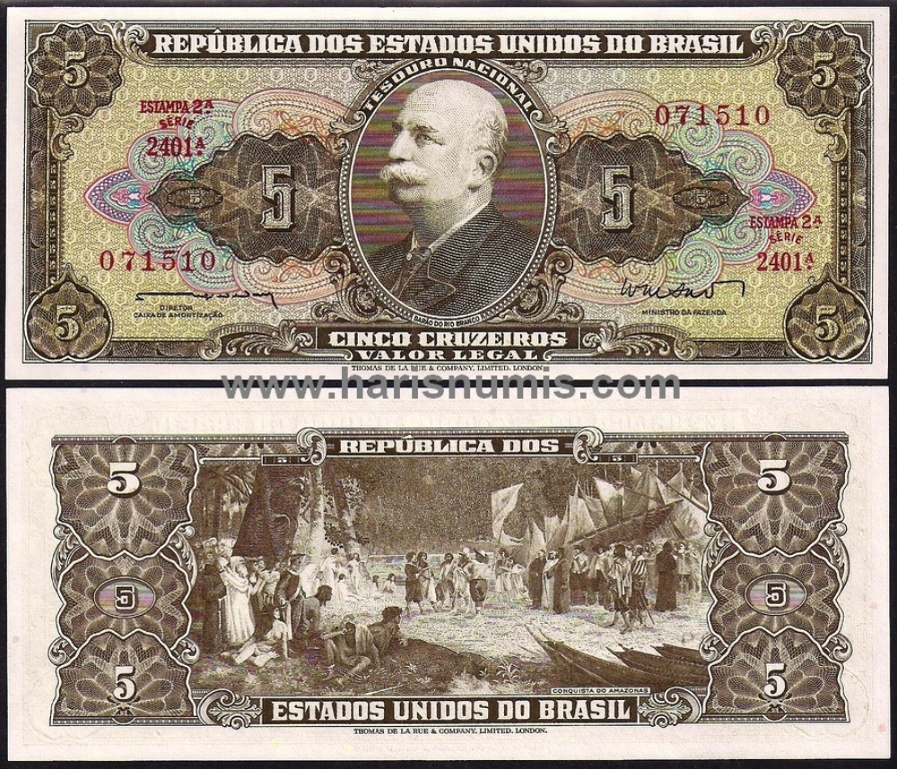 Picture of BRAZIL 5 Cruzeiros ND(1962) P176a UNC