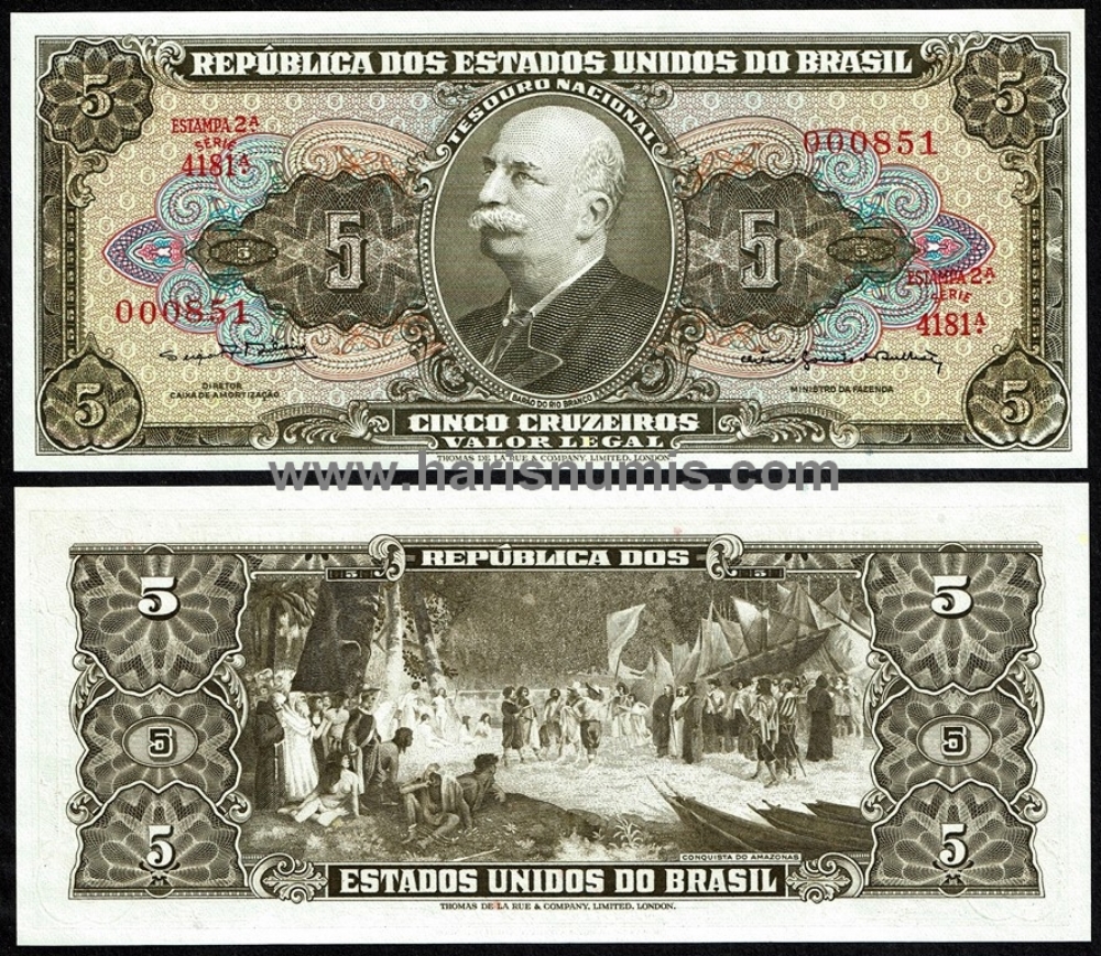 Picture of BRAZIL 5 Cruzeiros ND(1964) P176d UNC