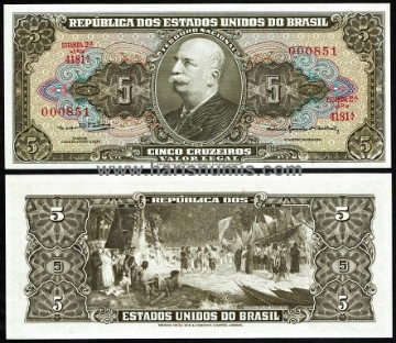 Picture of BRAZIL 5 Cruzeiros ND(1964) P176d UNC