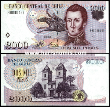Picture of CHILE 2000 Pesos 2003 P 158 UNC
