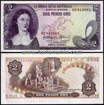 Picture of COLOMBIA 2 Pesos Oro 1972 P413a UNC