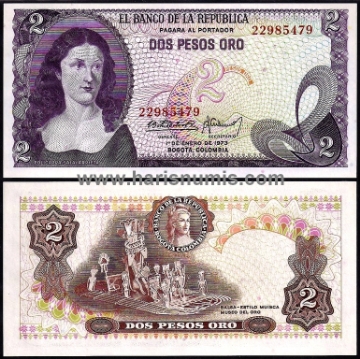 Picture of COLOMBIA 2 Pesos Oro 1973 P413a UNC
