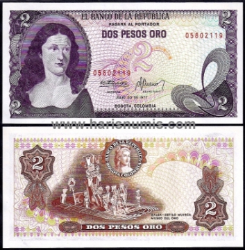 Picture of COLOMBIA 2 Pesos Oro 1977 P413b UNC