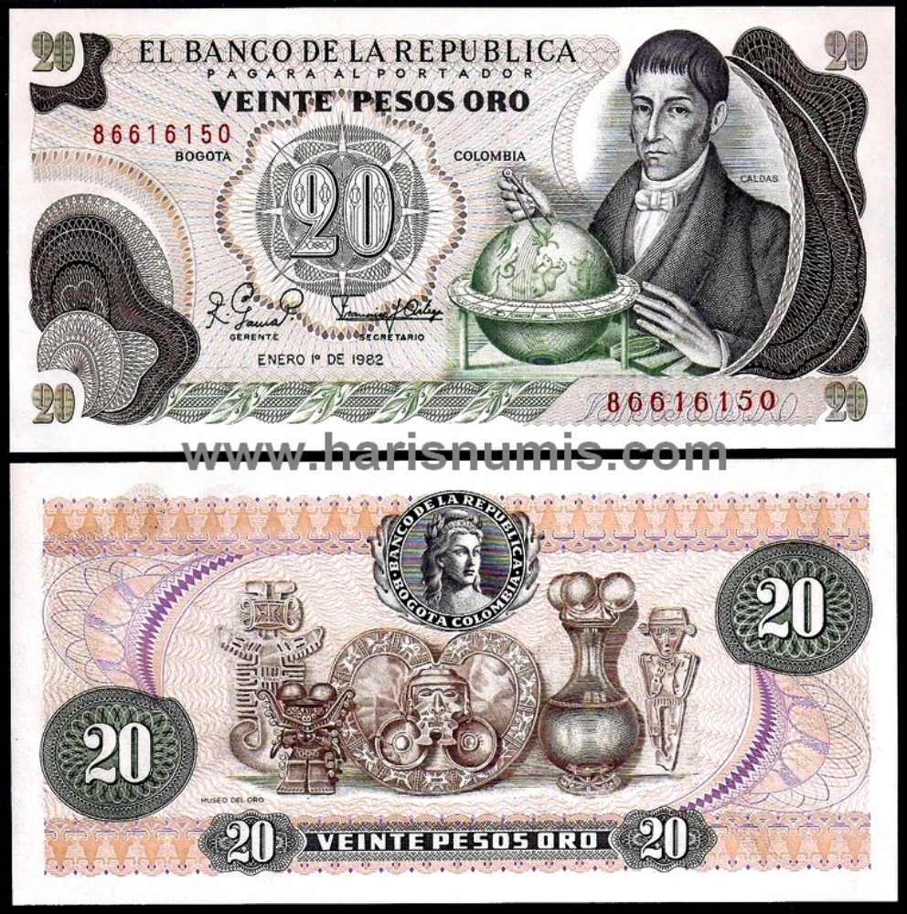 Picture of COLOMBIA 20 Pesos Oro 1982 P409d UNC