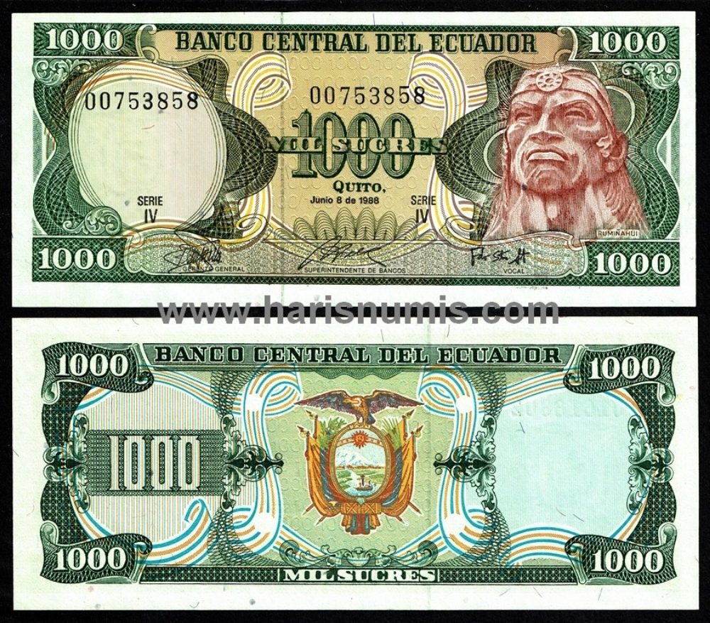 Picture of ECUADOR 1000 Sucres 1988 P 125b.2 UNC