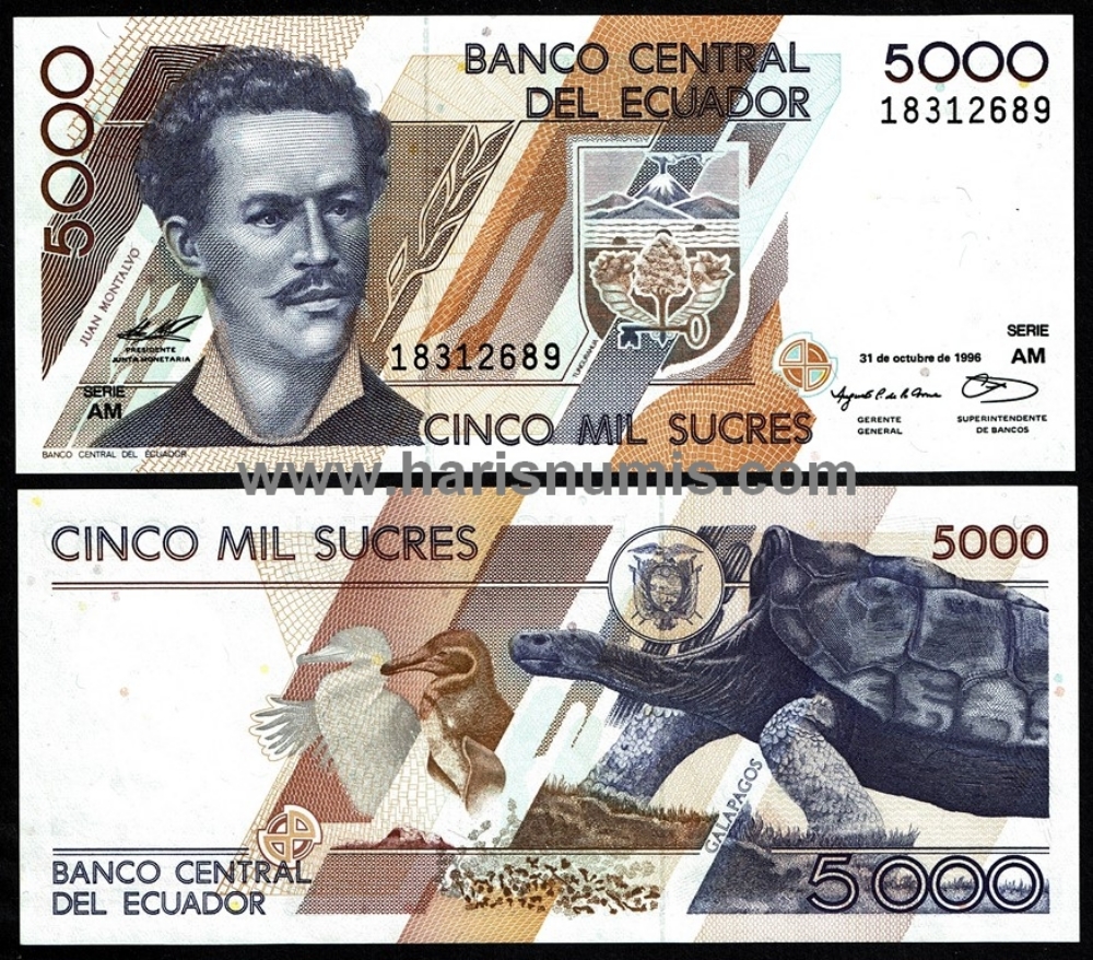 Picture of ECUADOR 5000 Sucres 1996 P 128b UNC