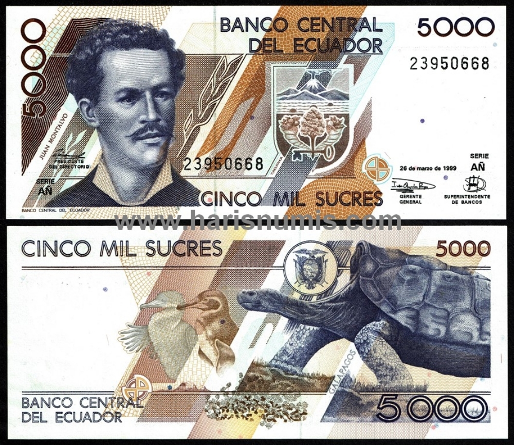 Picture of ECUADOR 5000 Sucres 1999 P 128c UNC