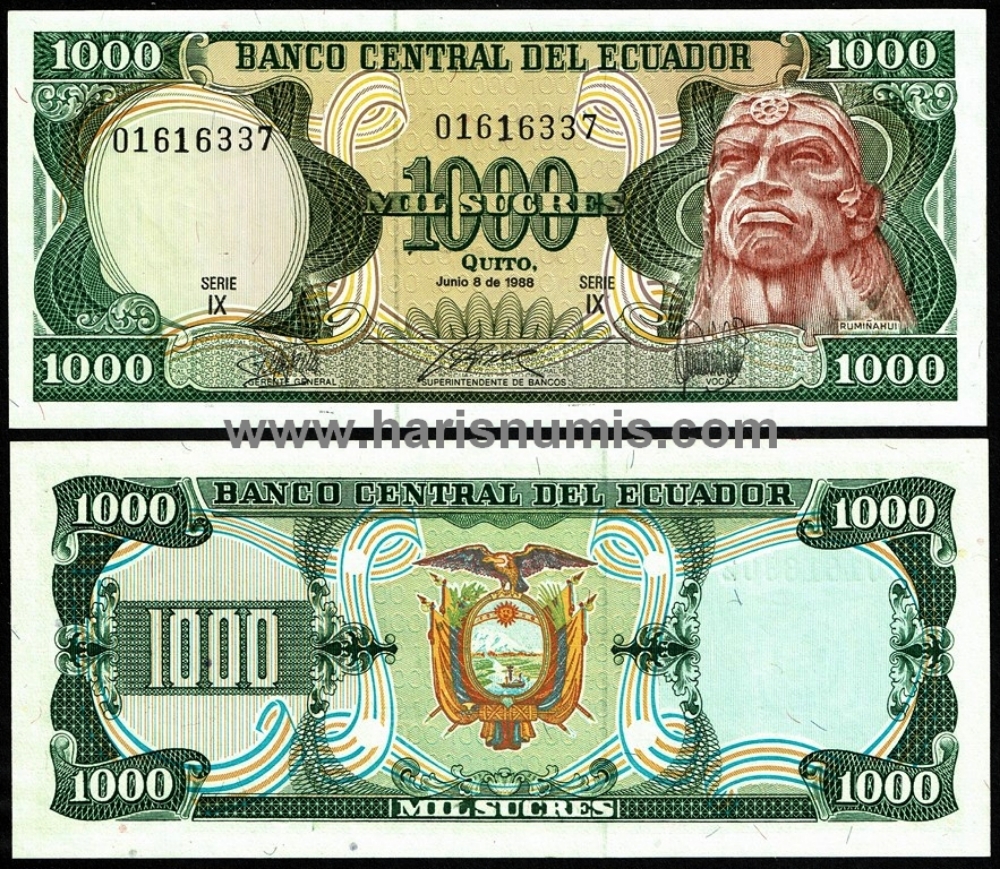 Picture of ECUADOR 1000 Sucres 1988 P 125b.3 UNC