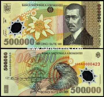 Picture of ROMANIA 500.000 Lei 2000 Specimen P 115s.2 UNC