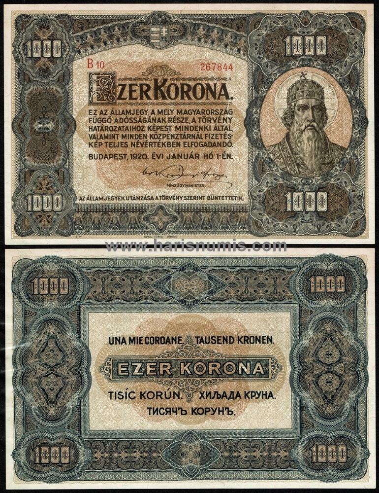 Picture of HUNGARY 1000 Korona 1920 P66 UNC