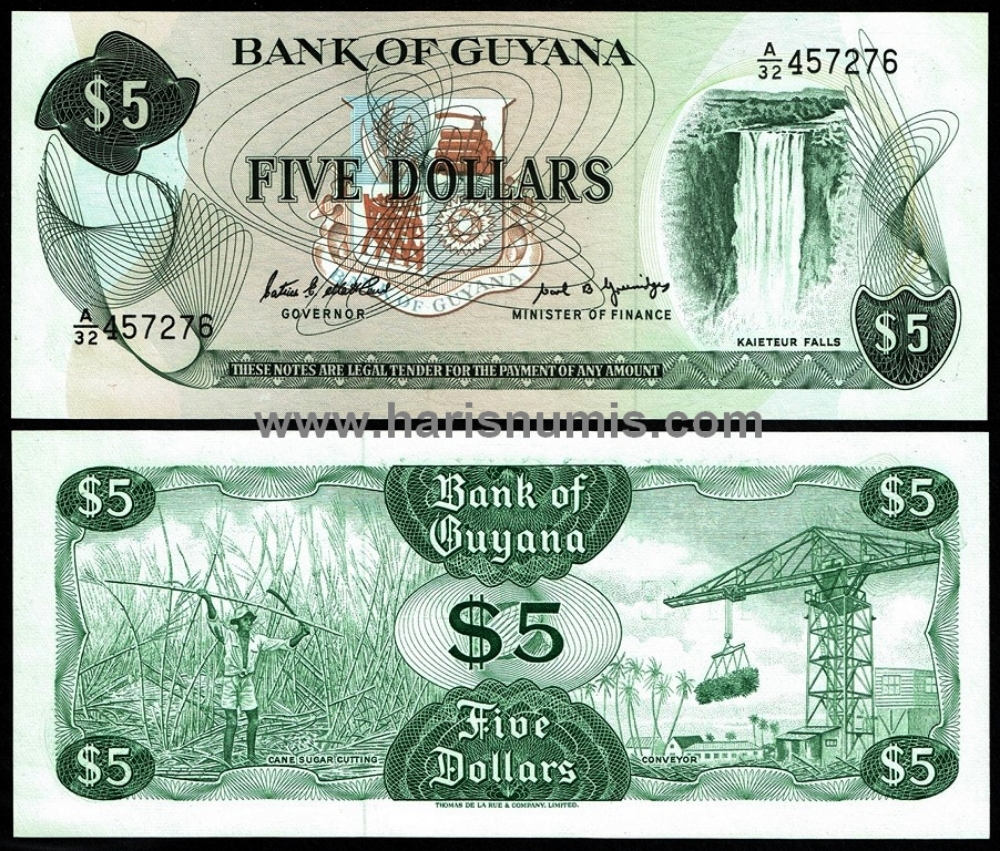 Picture of GUYANA 5 Dollars ND(1989) P22e UNC