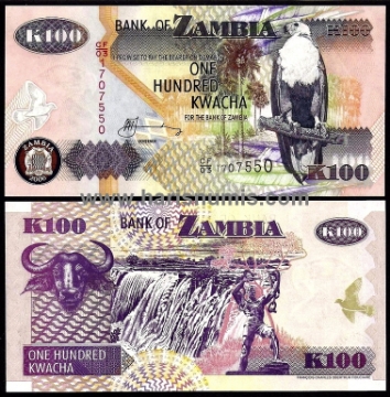 Picture of ZAMBIA 100 Kwacha 2006 P 38f 10 pcs. Bulk Sale UNC