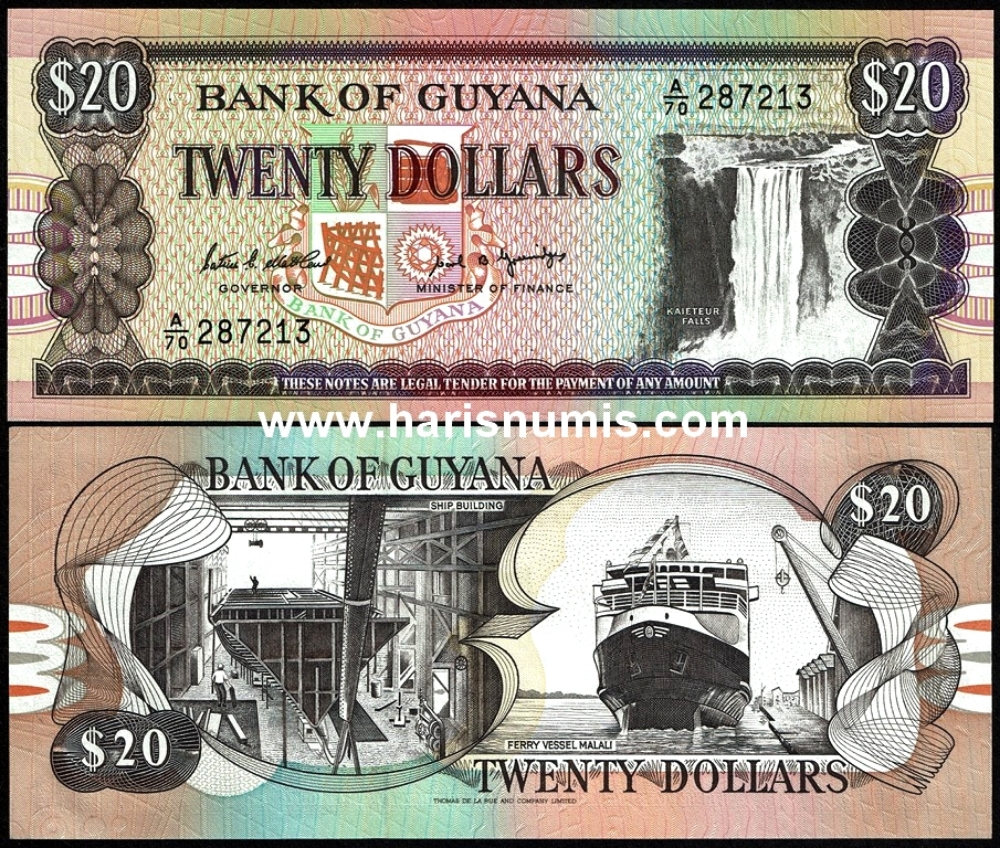 Picture of GUYANA 20 Dollars ND(1988) P27a.1 UNC