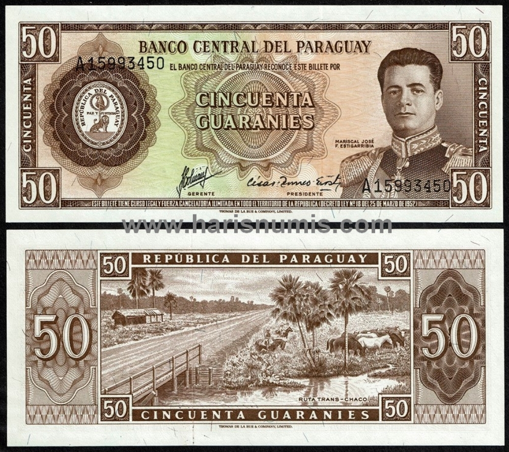 Picture of PARAGUAY 50 Guaranies L1952 P197b UNC