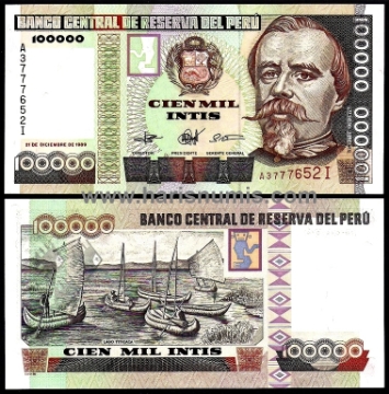 Picture of PERU 100.000 Intis 1989 P145 UNC