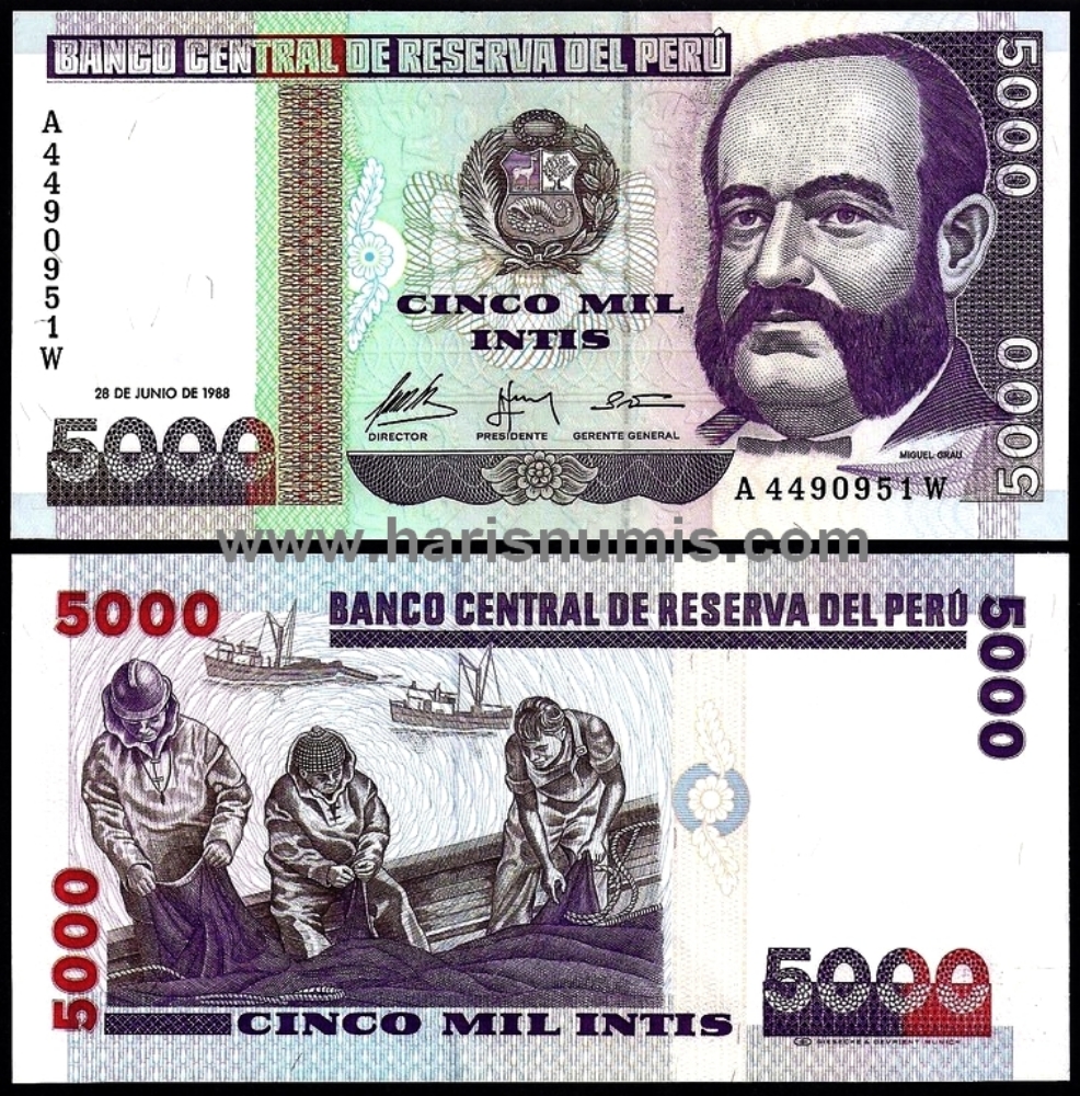 Picture of PERU 5000 Intis 1988 P137 UNC