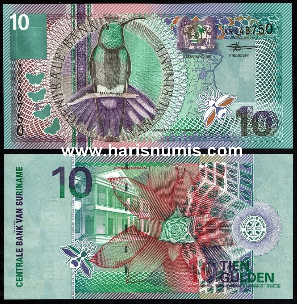 Picture of SURINAME 10 Gulden 2000 P 147 UNC