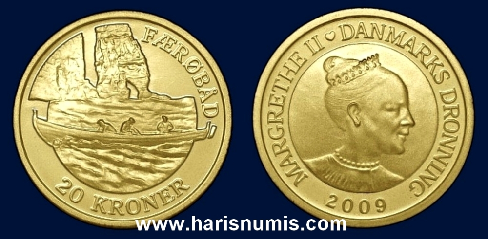 Picture of DENMARK 20 Kroner 2009 Faroese Boat KM936 UNC