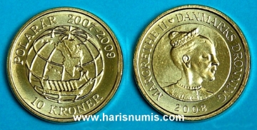 Picture of DENMARK 10 Kroner 2008 Polar coin-Sirius KM 925 UNC