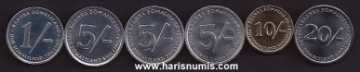 Picture of SOMALILAND 1-20 Shillings 1994-05 6 pc Coin set KM1-19 UNC