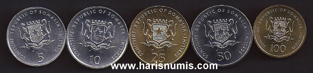 Picture of SOMALIA 5-100 Shillings 2000-02 5 pc Coin set KM45-112 UNC