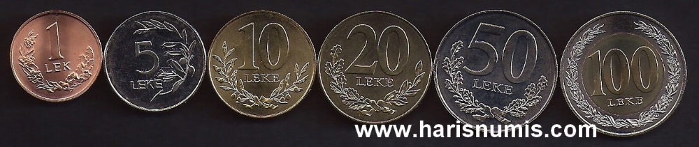 Picture of ALBANIA 1-100 Leke 1996-2000 6 pc Coin set KM75-80 UNC