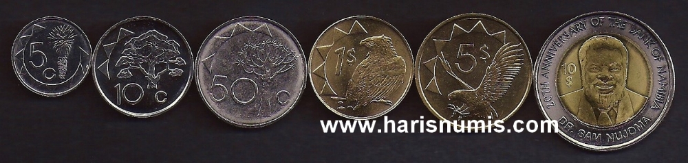 Picture of NAMIBIA 5 Cents-10 Dollars 1993-2010 KM 1-21 UNC