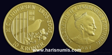 Picture of DENMARK 10 Kroner 2007 The Nightingale KM923 UNC