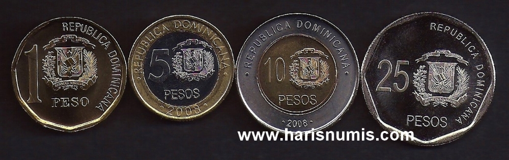 Picture of DOMINICAN REPUBLIC 1-25 Pesos 2008 KM80-107 UNC