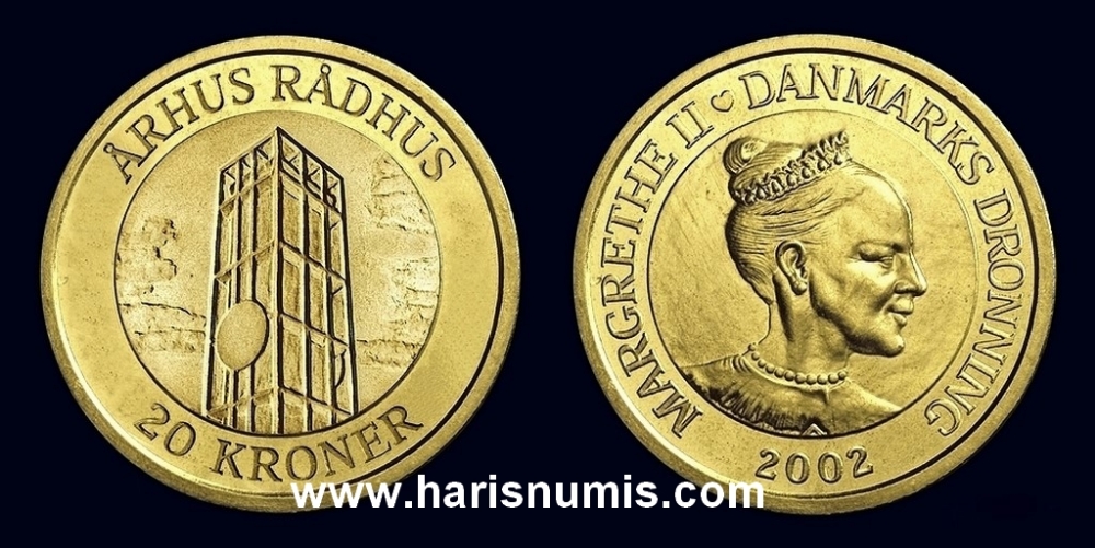 Picture of DENMARK 20 Kroner 2002 Arhus City Hall KM 889 UNC