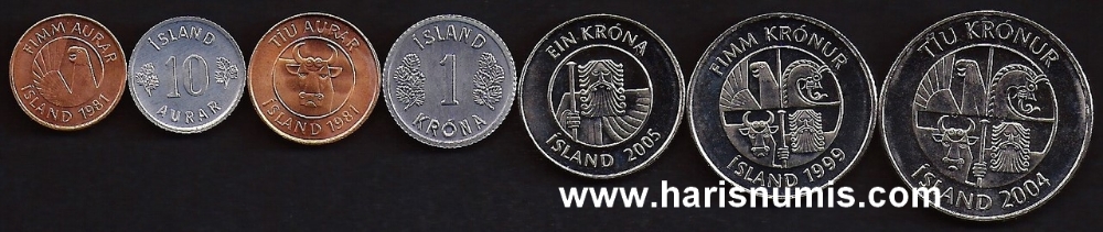 Picture of ICELAND 5 Aurar-10 Kronur 1974-2005 KM10a-29.1a UNC