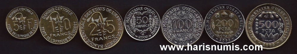 Picture of WEST AFRICAN STATES 5-500 Francs 2005-09 UNC