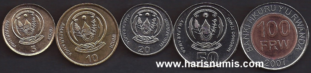 Picture of RWANDA 5-100 Francs 2003-11 KM23-36 UNC