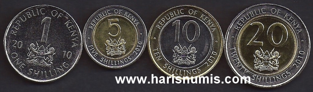 Picture of KENYA 1-20 Shillings 2010 KM34-37 UNC