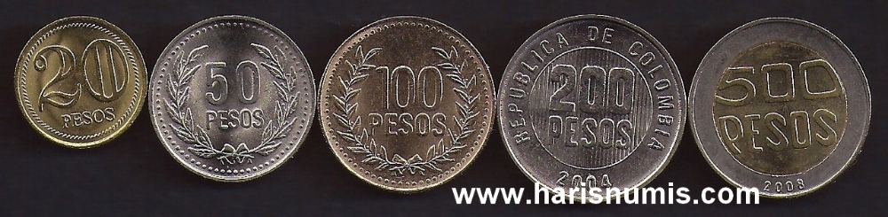 Picture of COLOMBIA 20-500 Pesos 2003-08 KM 283-294 UNC