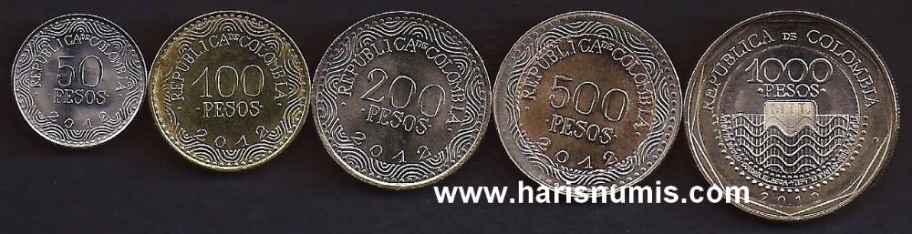 Picture of COLOMBIA 50-1000 Pesos 2012 KM295-299 UNC