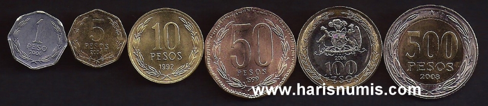 Picture of CHILE 1-500 Pesos 1992-08 KM219-236 UNC