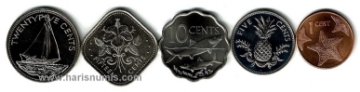 Picture of BAHAMAS 1-25 Cents 1992-07, KM59-63 UNC