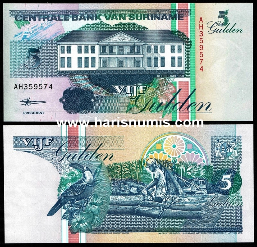 Picture of SURINAME 5 Gulden 1998 P 136b UNC