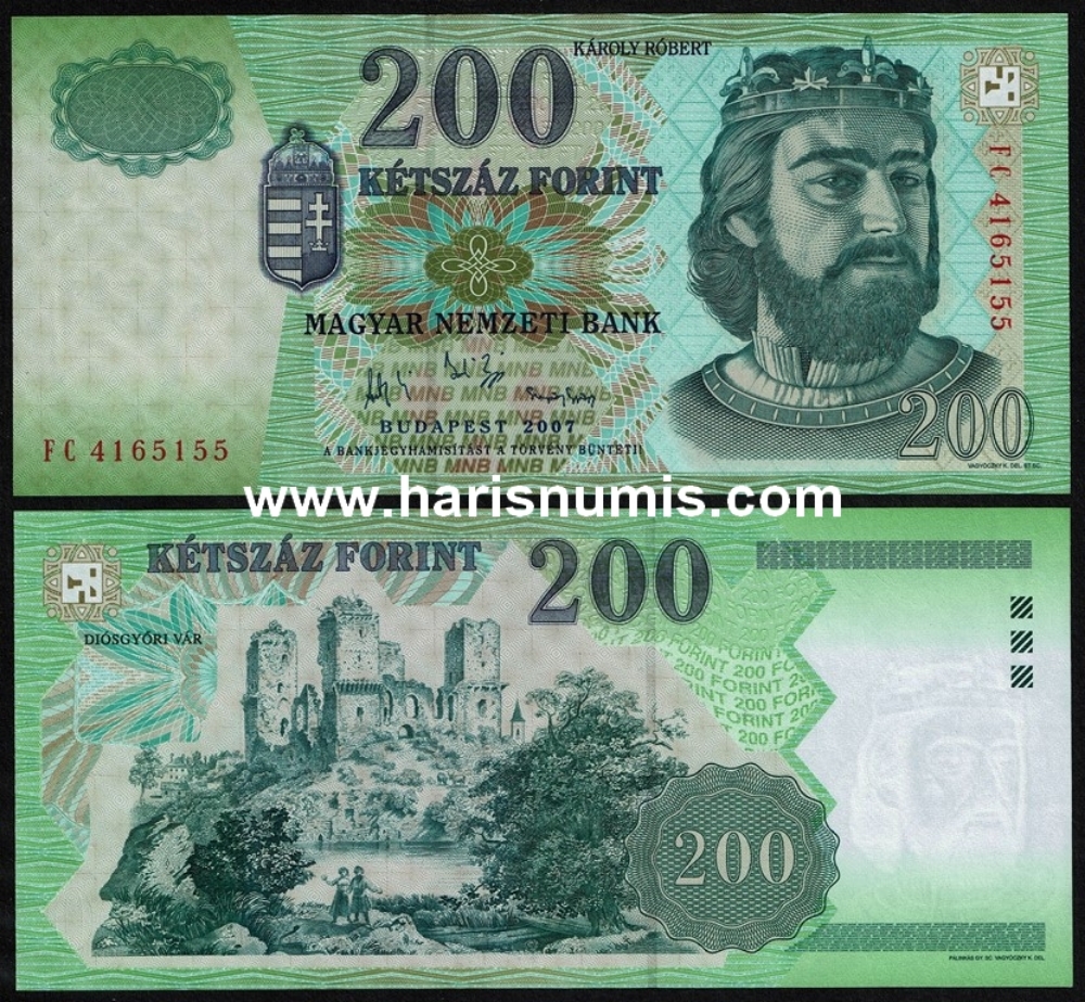 Picture of HUNGARY 200 Forint 2007 P 187g UNC