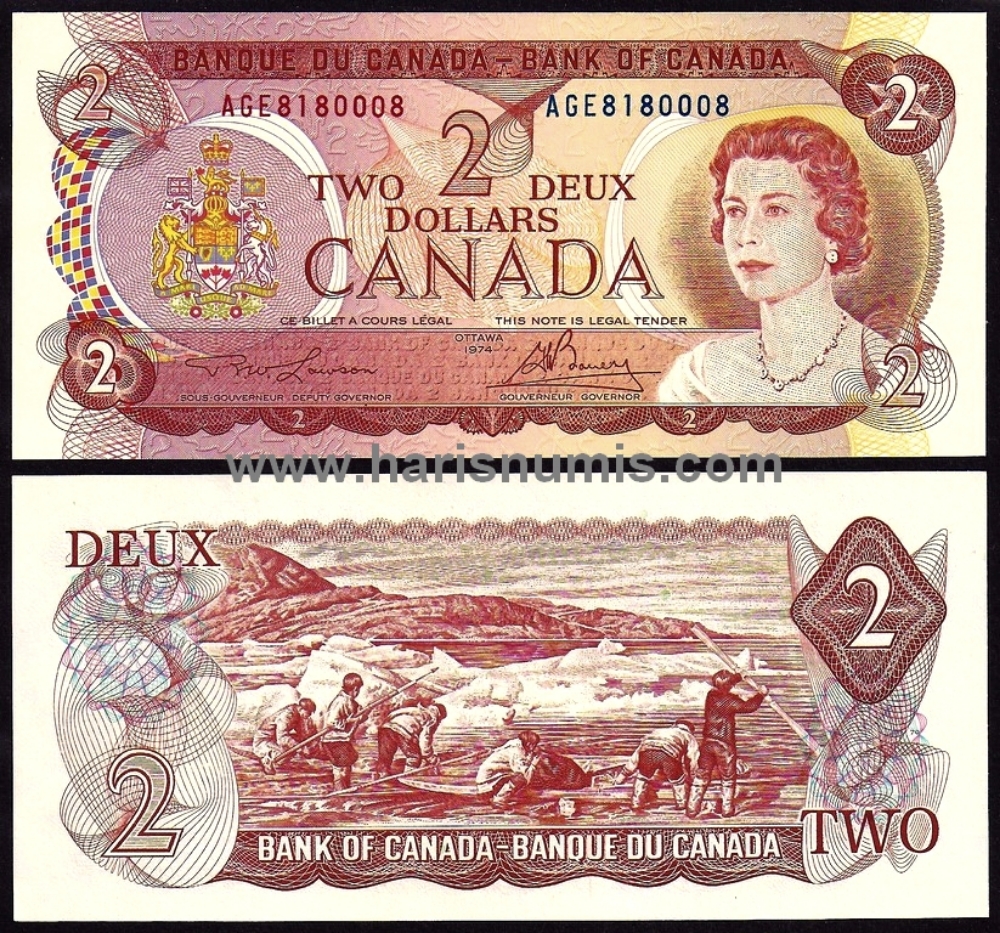 Picture of CANADA 2 Dollars 1974 P 86a UNC