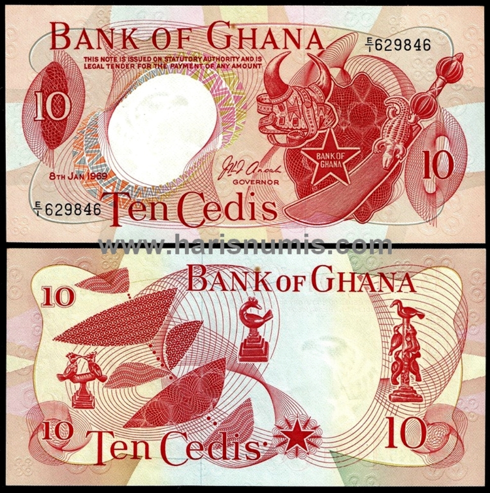 Picture of GHANA 10 Cedis 1969 P 12b UNC