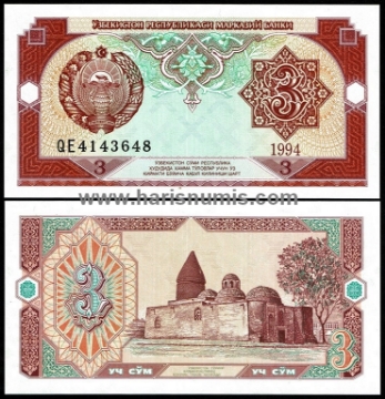 Picture of UZBEKISTAN 3 Sum 1994 P 74 UNC