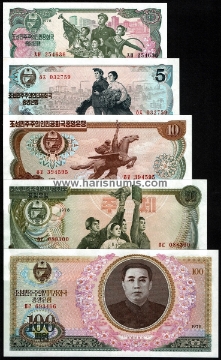 Picture of KOREA NORTH 1-100 Won 1978 P18a-22 UNC