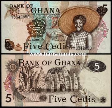 Picture of GHANA 5 Cedis 1977 P 15b UNC