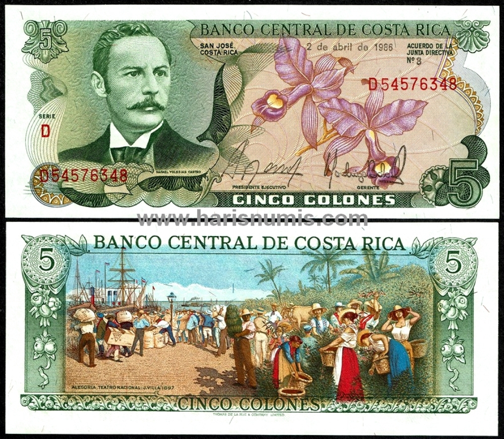 Picture of COSTA RICA 5 Colones 1986 P236d.19 UNC