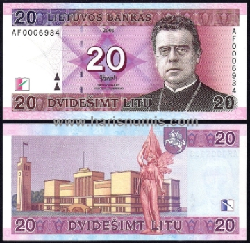 Picture of LITHUANIA 20 Litu 2001 P 66 UNC